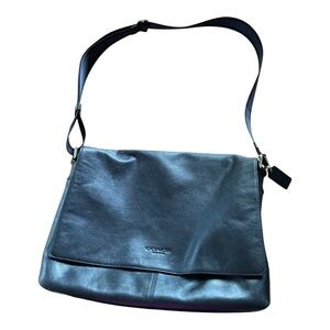 Coach Leather Messenger Bag Black Crossbody Flap Shoulder Laptop